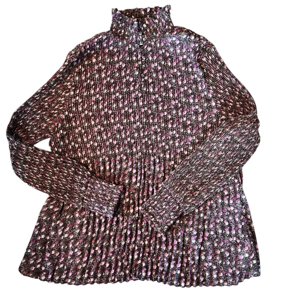 Cabi Micro Pleated Floral Print Romantic High Neck Blouse M